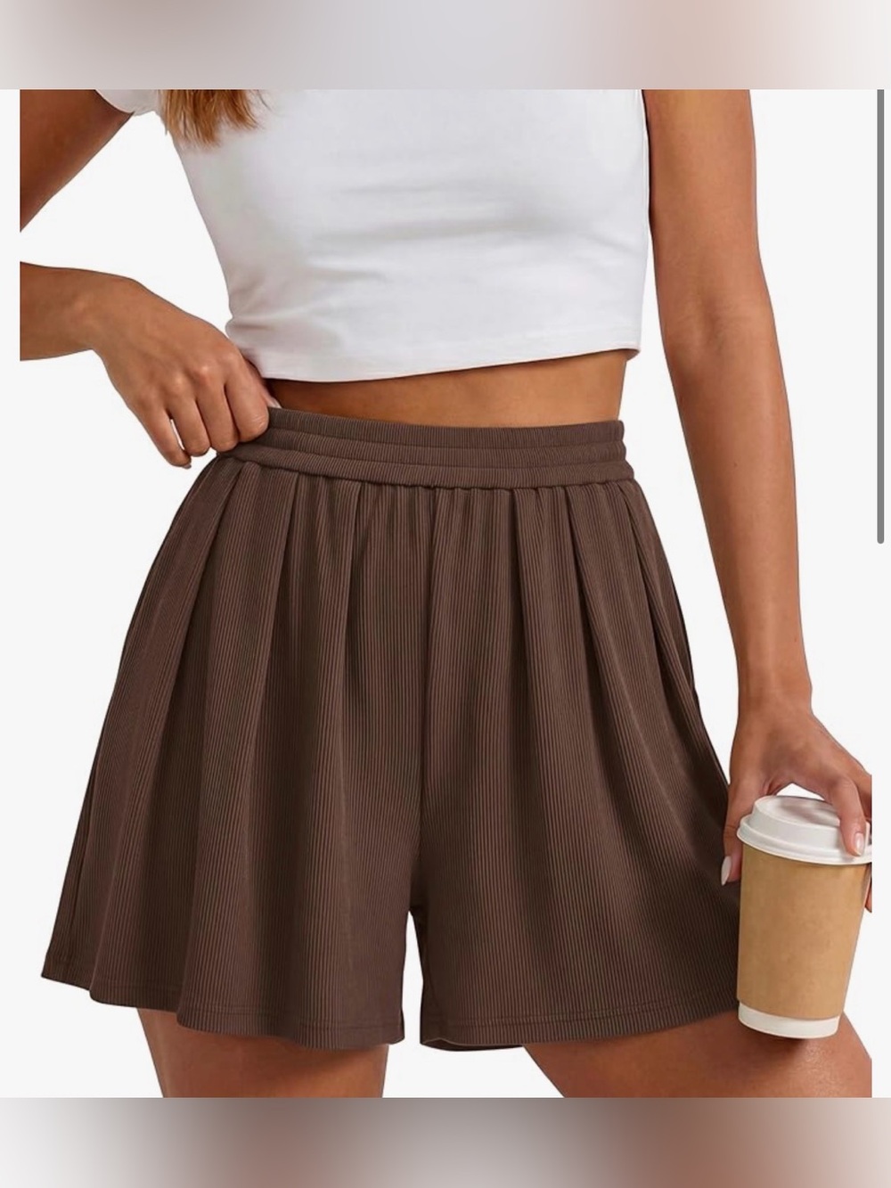 BNWT Pretty Garden Brown Comfy Flowy High Waist Knit Shorts